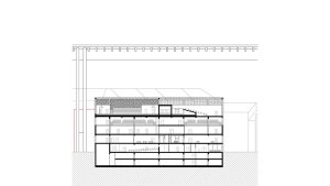 Komunitní sportovní centrum pod Nuselským mostem, podélný řez, Kristýna Vyslychová