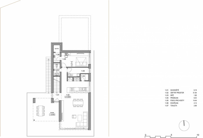 Rodinný dům na Červeném Kopci IV, ROSA - ARCHITEKT - půdorys obytného podlaží