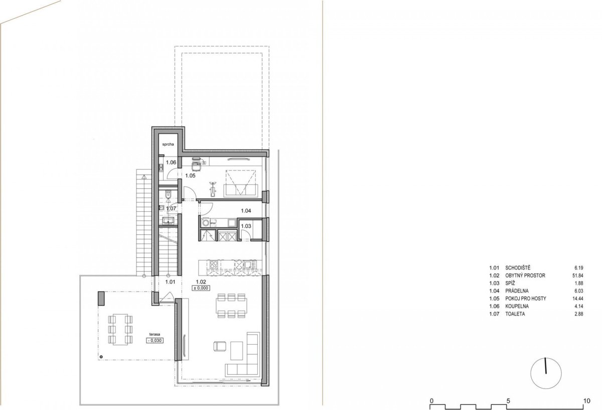 Rodinný dům na Červeném Kopci IV, ROSA - ARCHITEKT - půdorys obytného podlaží
