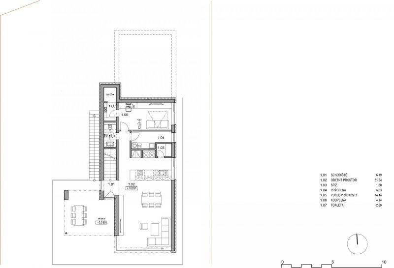 Rodinný dům na Červeném Kopci IV, ROSA - ARCHITEKT - půdorys obytného podlaží