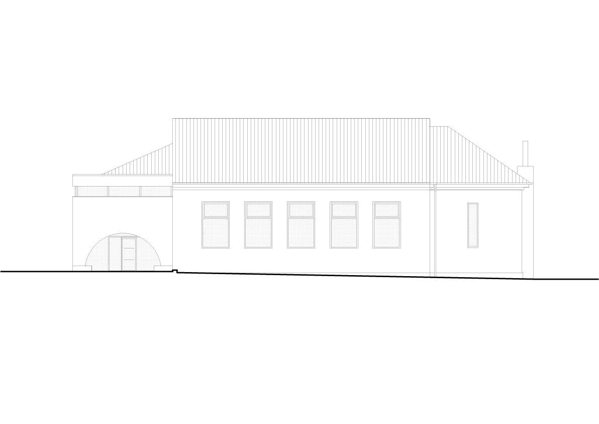 Západní pohled (Sokolovna ve Veverských Knínicích, studio New Work)