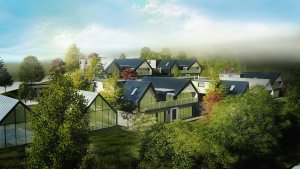 Návrh zelené čtvrti projektu Český soběstačný dům, Zuzana Kopiláková.