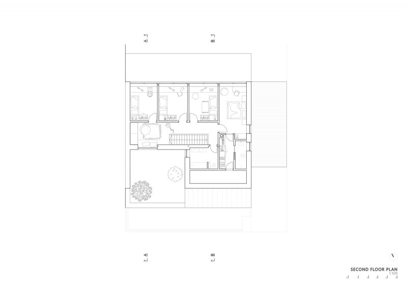 Rodinný dům ve Zlíně, NOVÝ architekti / Jindřich Nový, Markéta Strnková, Eva Ličmanová, půdorys 2NP