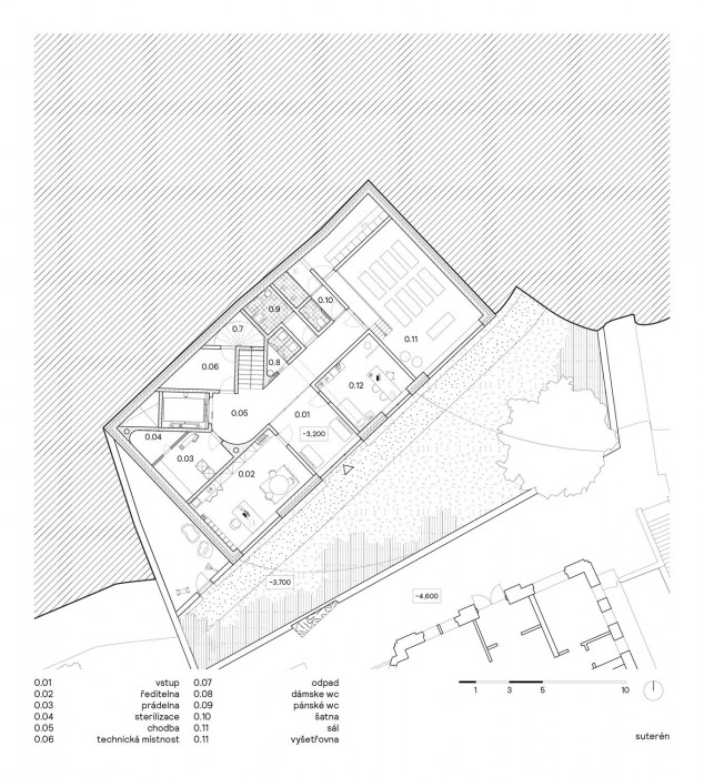 Porodní dům na Letné, půdorys suterén