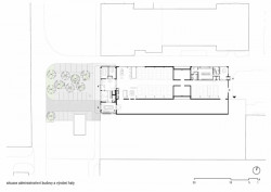 Výrobní a administrativní objekt firmy Pilana Karbid v Hulíně, Ellement architects, situace administrativní budovy a výrobní haly