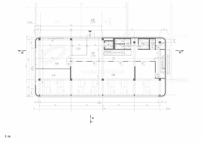 Výrobní a administrativní objekt firmy Pilana Karbid v Hulíně, Ellement architects, půdorys 3NP