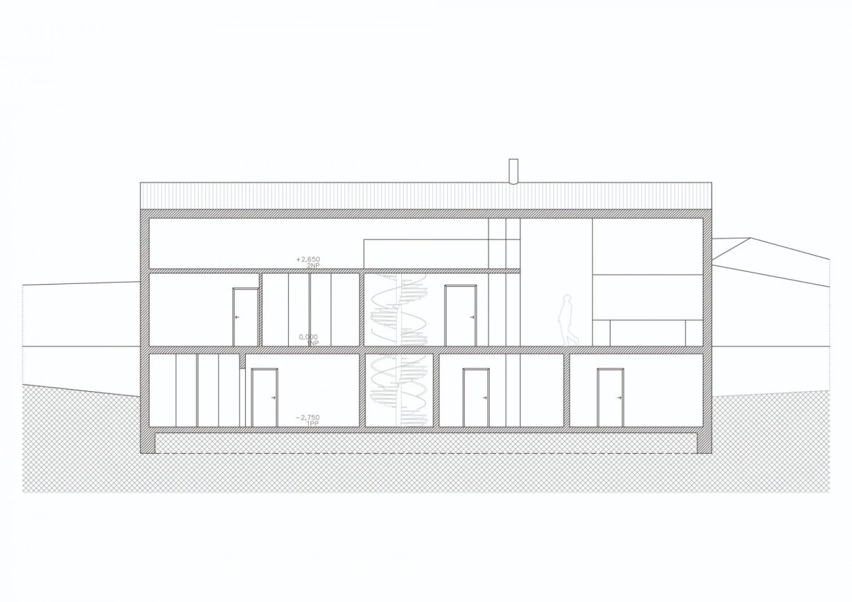 Rodinný dům v Krkonoších, Fránek Architects / Zdeněk Fránek, řez B-B