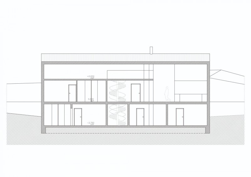 Rodinný dům v Krkonoších, Fránek Architects / Zdeněk Fránek, řez B-B