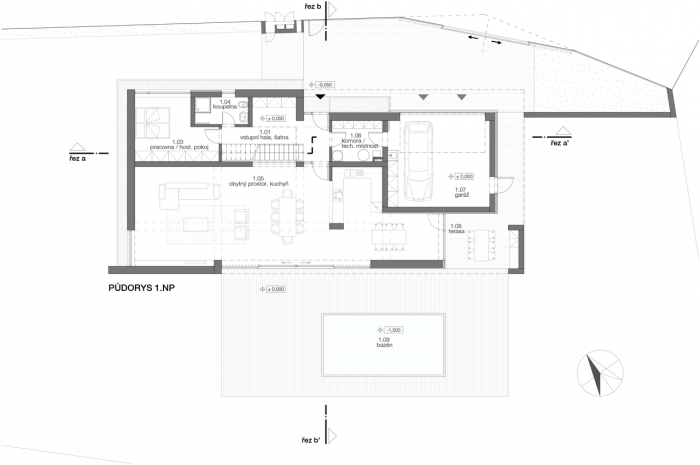 4a architekti, White Villa, půdorys 1. NP – foto