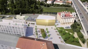 Vizualizace - nadhled čelní (Nová podoba kulturního domu Peklo od týmu architektů Jiřího Zábrana, Jakuba Sýkory a Kateřiny Svobodové)