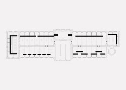 Schéma pavilonu uvnitř budovy, černě vyznačena modulární obvodová stěna, Tomáš Varga, Jakub Jansa a 20YY Designers