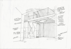 Společenské centrum dobrovolných hasičů Lisovice, skica interiéru, Létající inženýři