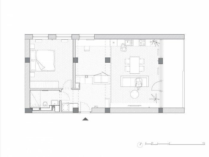 Byt s betonovou konstrukcí, Komon Architekti / Martin Gaberle, půdorys