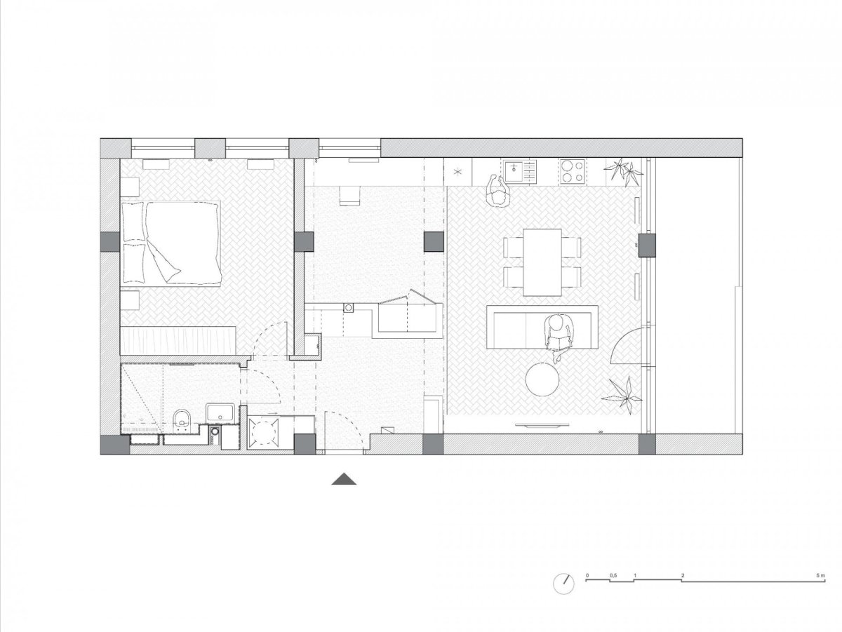 Byt s betonovou konstrukcí, Komon Architekti / Martin Gaberle, půdorys