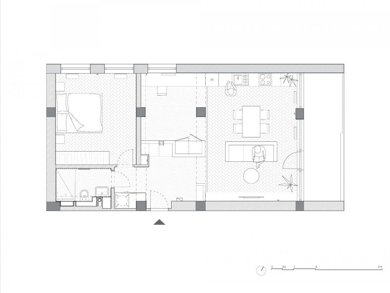 Byt s betonovou konstrukcí, Komon Architekti / Martin Gaberle, půdorys