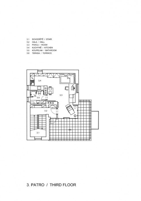 Ťoupalíkova vila, půdorys 3NP, Studio Hangár