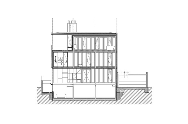 Mstská vila Procházkova, AP ateliér, řez (pohled do ulice)