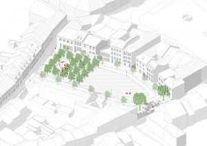 Vítězný návrh studia m2au na rekonstrukci Škroupova náměstí v České Lípě, jaro