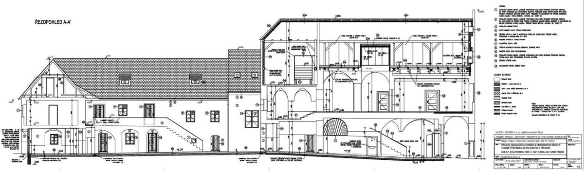Rekonstrukce domu Štěpánka Netolického v Třeboni, řezopohled, Ateliér Kročák - Architekt