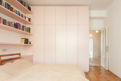 Základem rekonstrukce bylo vybudovat dostatek úložných prostor. (Rekonstrukce bytu na Letné; 0,5 Studio)