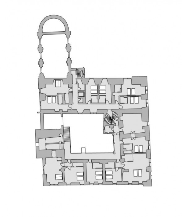Rekonstrukce arcibiskupského zámku a zahrad na hotel, půdorys 2np, SHA Šafer Hájek architekti
