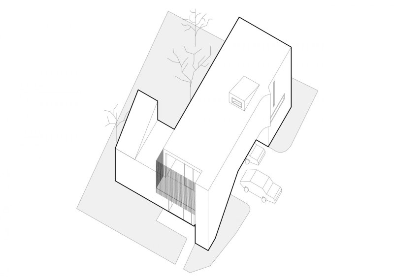 Ateliérový dům v Ratiboři, axonometrie celku, studio OBJEKTOR