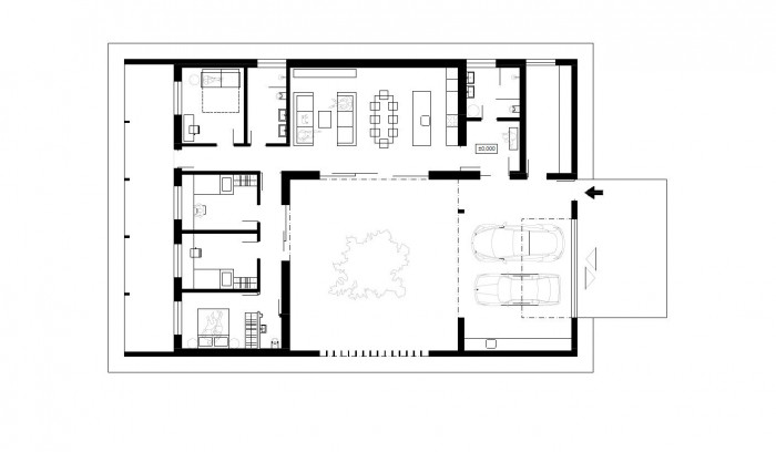 Víkendový dům Smerčany, půdorys, POKORNY ARCHITEKTI