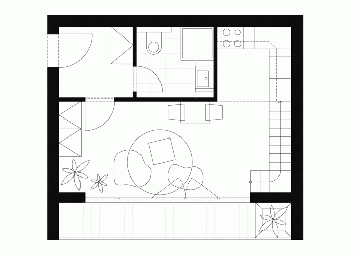 Mooza architecture, Interiér mezonetového bytu v Holešovicích, půdorys prvního patra - foto