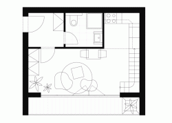 Mooza architecture, Interiér mezonetového bytu v Holešovicích, půdorys prvního patra - foto