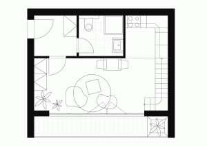 Mooza architecture, Interiér mezonetového bytu v Holešovicích, půdorys prvního patra - foto