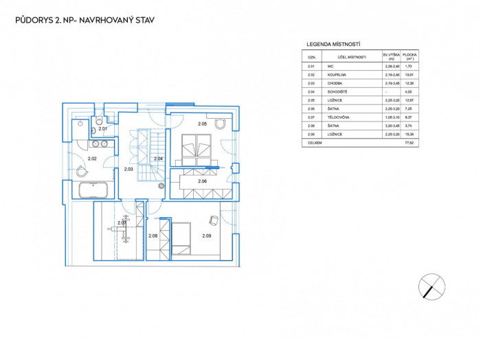 RD Bohnice,půdorys 2NP, Archport