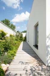 Zahrada je malá, ale zeleň dům obklopuje ze všech stran (Bílý dům v Lysolajích, skvadra architekti)