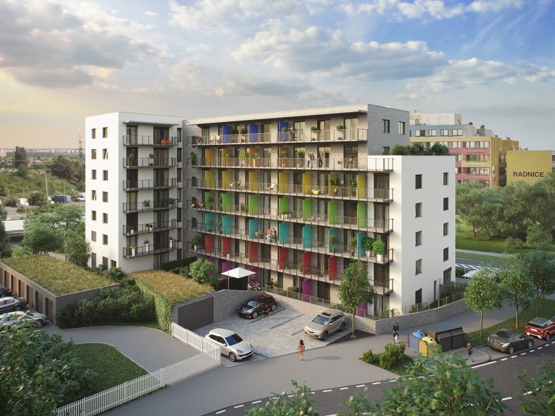 SCHINDLER SEKO ARCHITEKTI navrhli prefabrikovaný bytový dům polyfunkčního charakteru Happi Milánská v Horních Měcholupech