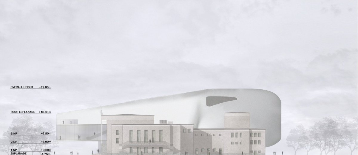 Koncertní síň v Ostravě od studií Steven Holl Architects + Architecture Acts, výkresy.