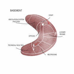 Návštěvnické centrum rezervace plameňáků v Abu Dhabi, Petr Janda / brainwork, schéma suterénu