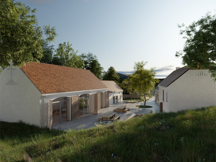 Vizualizace transformace Šíbalova statku na kulturní centrum Kamenného Přívozu od studia OASI