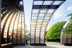 Serpentine Pavilon s výplněmi medové barvy. "Snažím se pracovat se světlem," říká k tomu architektka Tabassum.