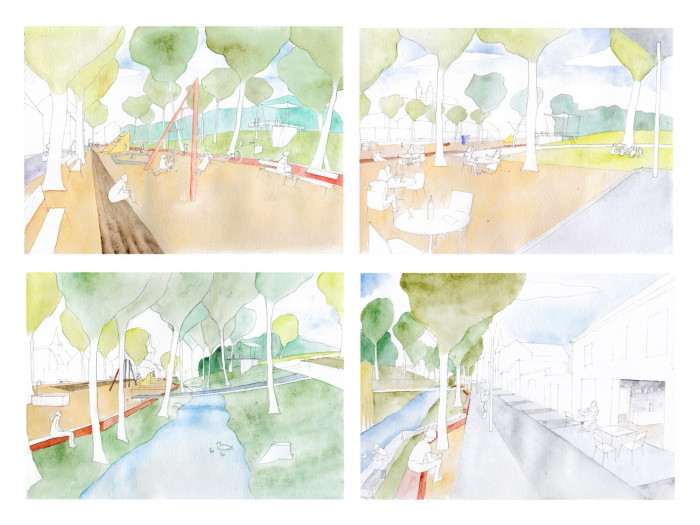 Obnova nábřeží řeky Loučné v Litomyšli, skicy, Rusina Frei