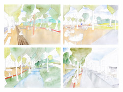 Obnova nábřeží řeky Loučné v Litomyšli, skicy, Rusina Frei