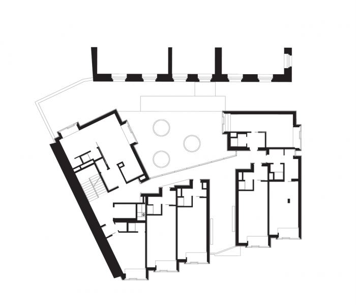 DAM architekti, Bytový dům s tělocvičnou, půdorys 3. NP – foto
