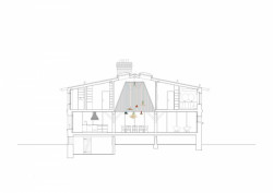 Thomas Kröger Architekten, rekonstrukce stodoly ve Fergitz, příčný řez, výkres