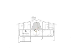 Thomas Kröger Architekten, rekonstrukce stodoly ve Fergitz, příčný řez, výkres