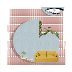 Koláž materiálů - obývací pokoj