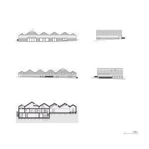 Sokolovna - řez a pohledy (Obytný soubor Dolina v Lysolajích, knesl kynčl architekti)
