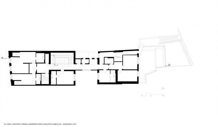 Obnova lázeňského domu Zlatý Beránek v Karlových Varech, půdorys 5np, IN-FORM-ARCHITEKTI