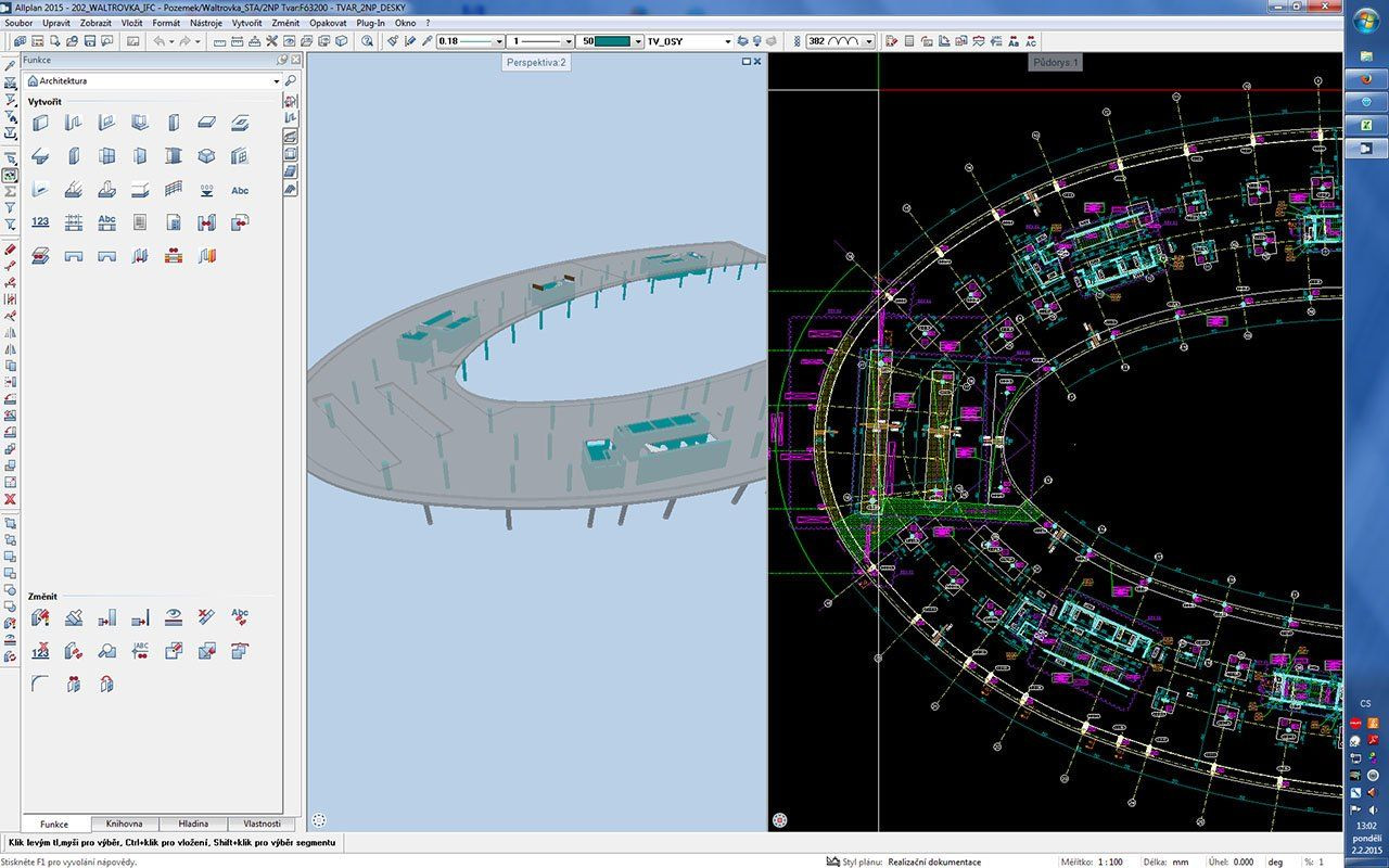 Budova Aviatica, Praha 5 - práce na 3D modelu v prostředí programu Allplan
