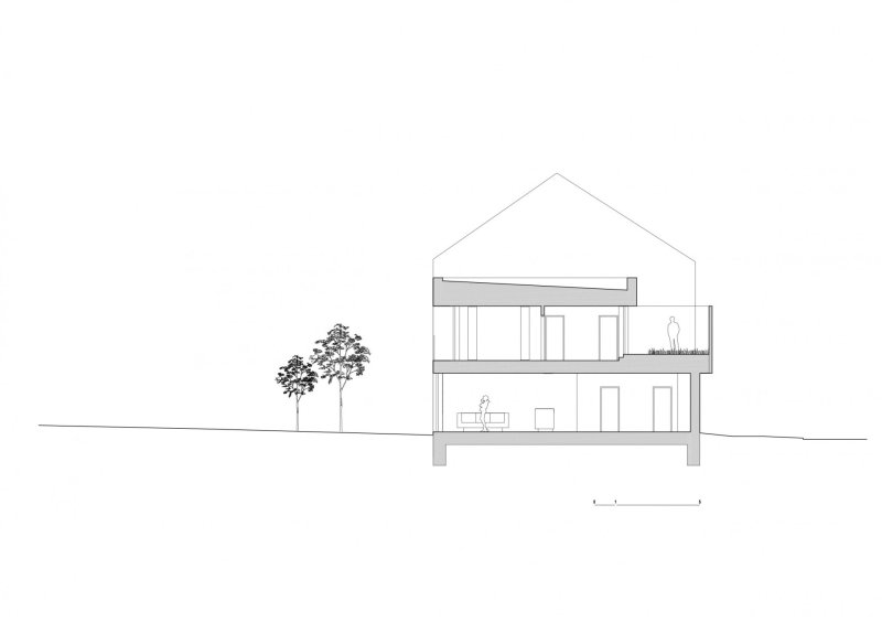 Rodinný dům Košinova v Brně, Mimosa architekti, řez