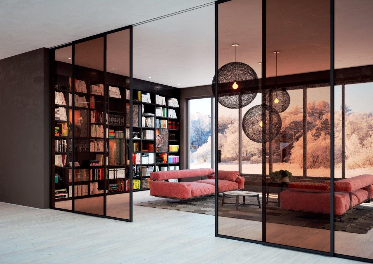 J.A.P., dveře STRONG (sklo planibel, bronz) v posuvném systému PREMIUM – foto