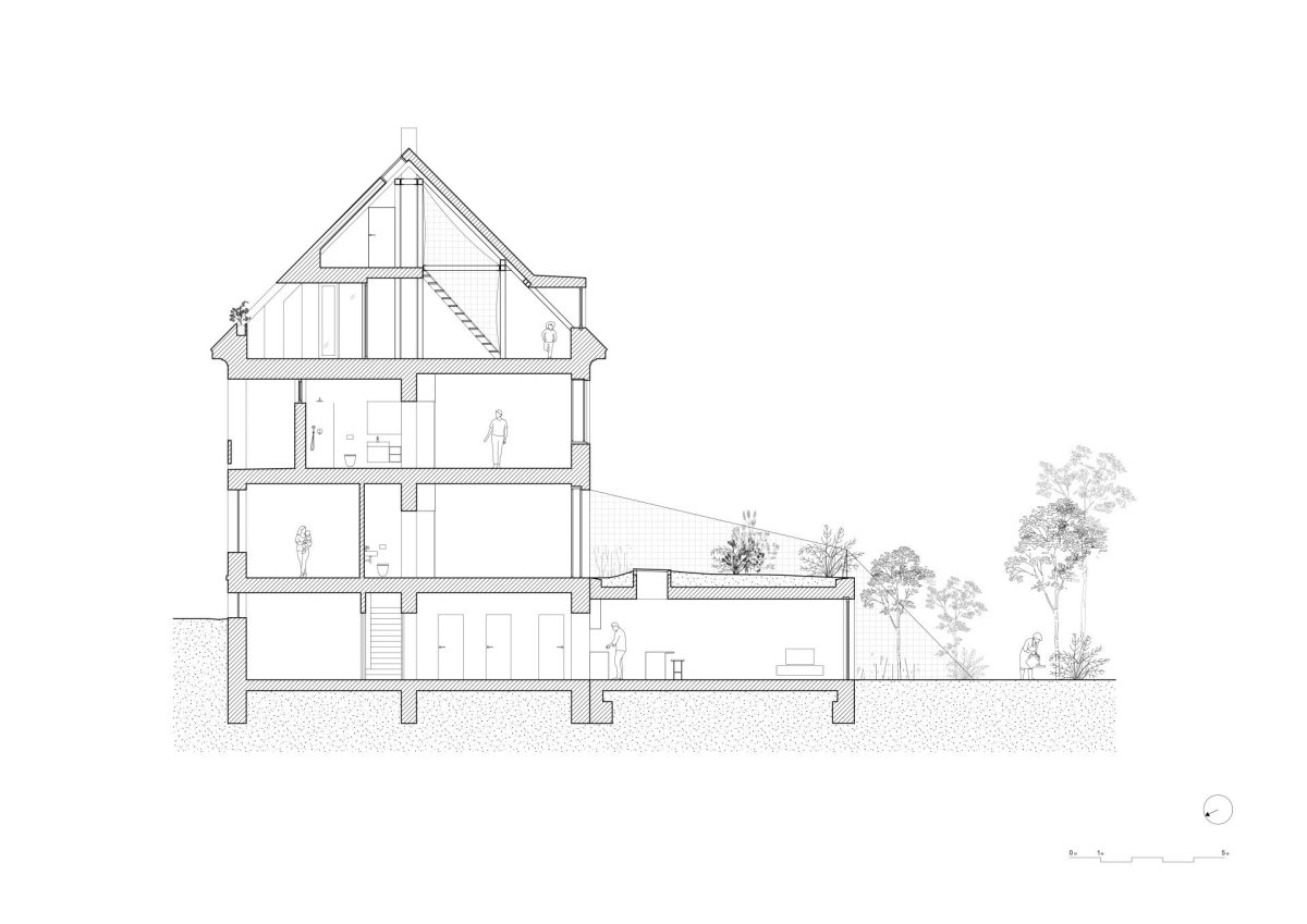 Řez (Rekonstrukce a přístavba k vile v Praze-Vinohradech, PAPUNDEKL ARCHITEKTI)