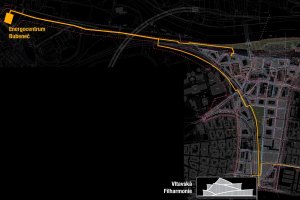 Mapa zásobování Bubnů a Vltavské filharmonie teplem z Energocentra